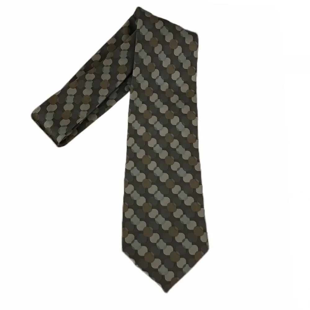 DKNY 100% Silk Designer Tie Gray Beige Geometric Business Casual Neutral Necktie